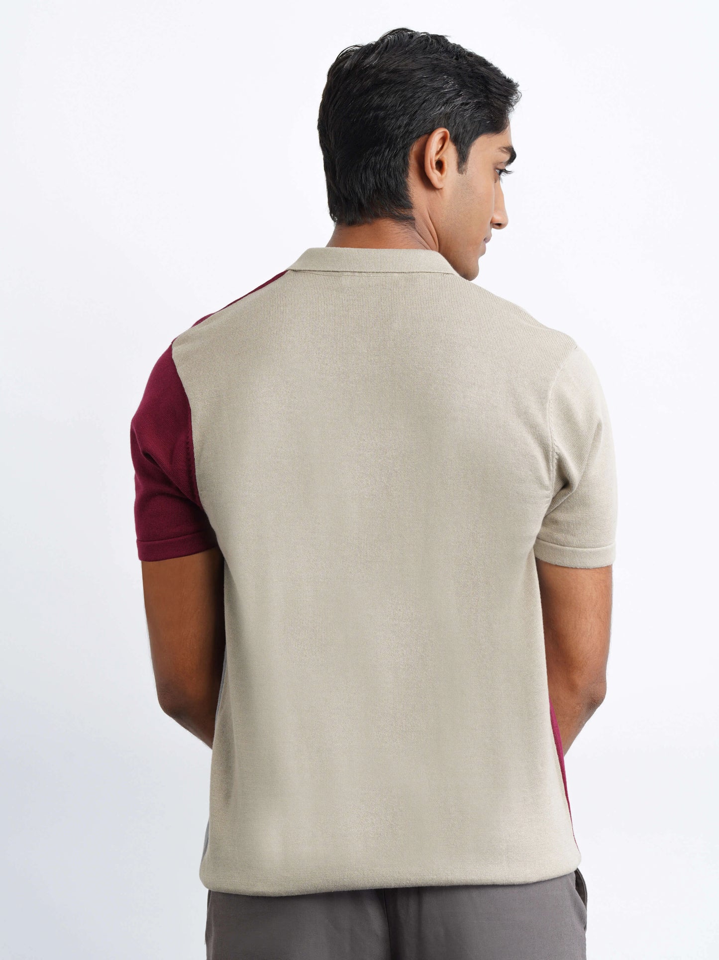 Colourblock Cotton Polo - Burgundy