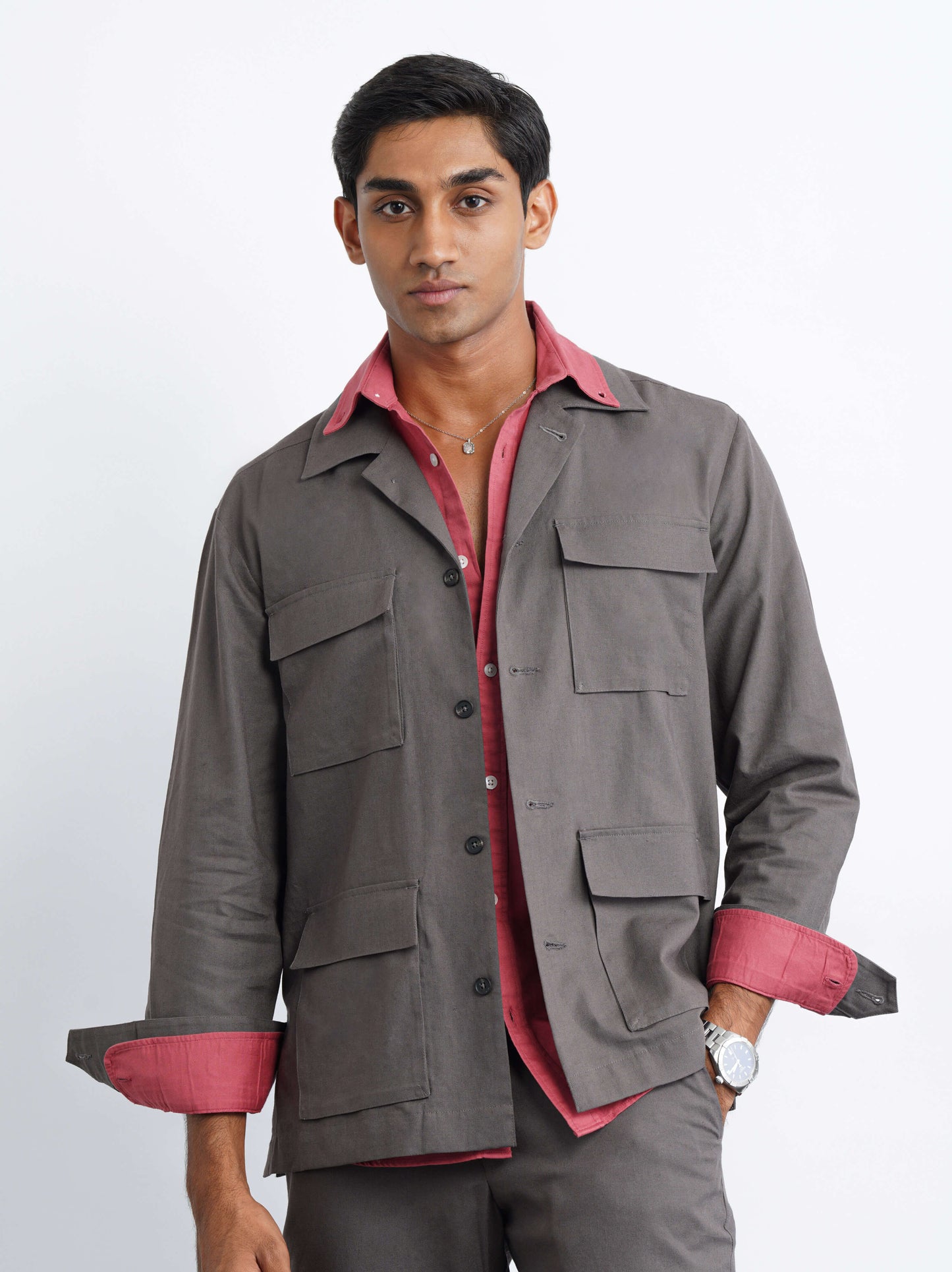 Hamptons Linen Shacket - Slate Grey