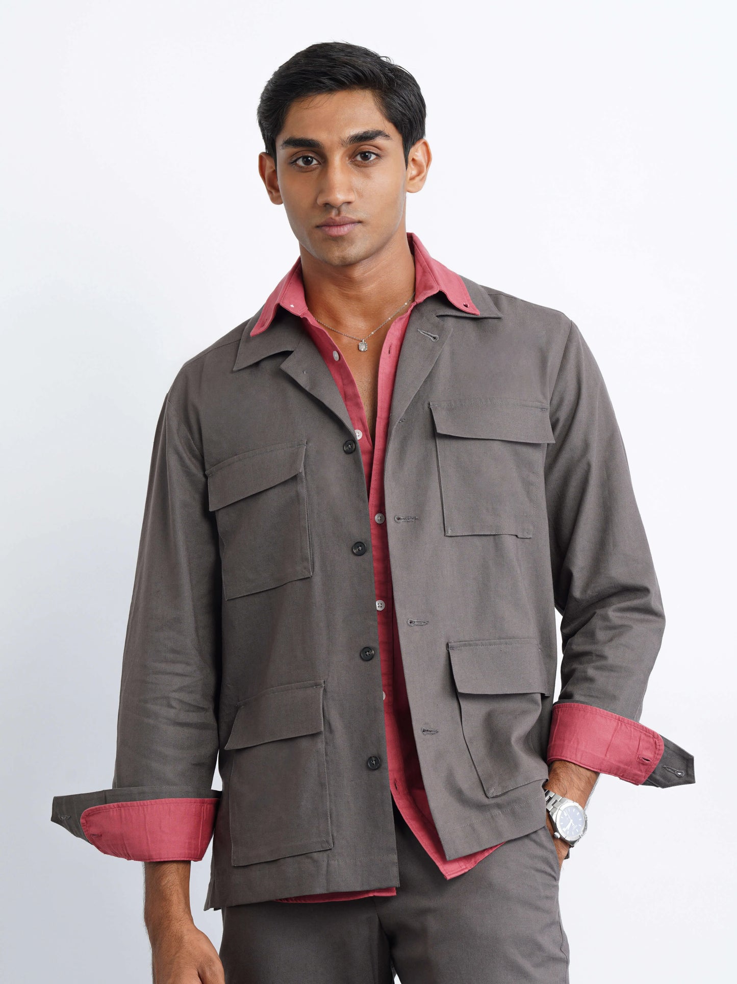 Hamptons Linen Shacket - Slate Grey