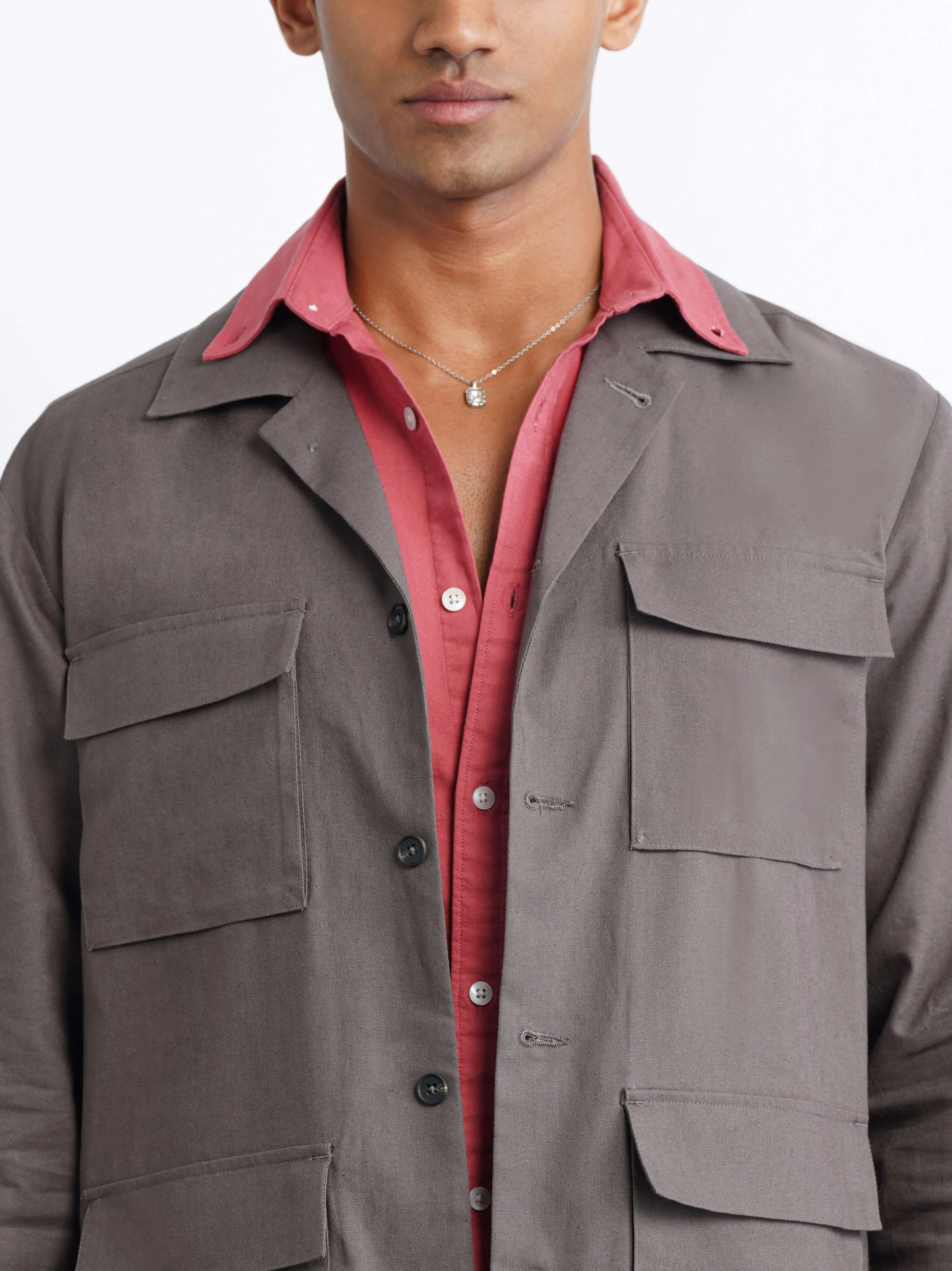 Hamptons Linen Shacket - Slate Grey