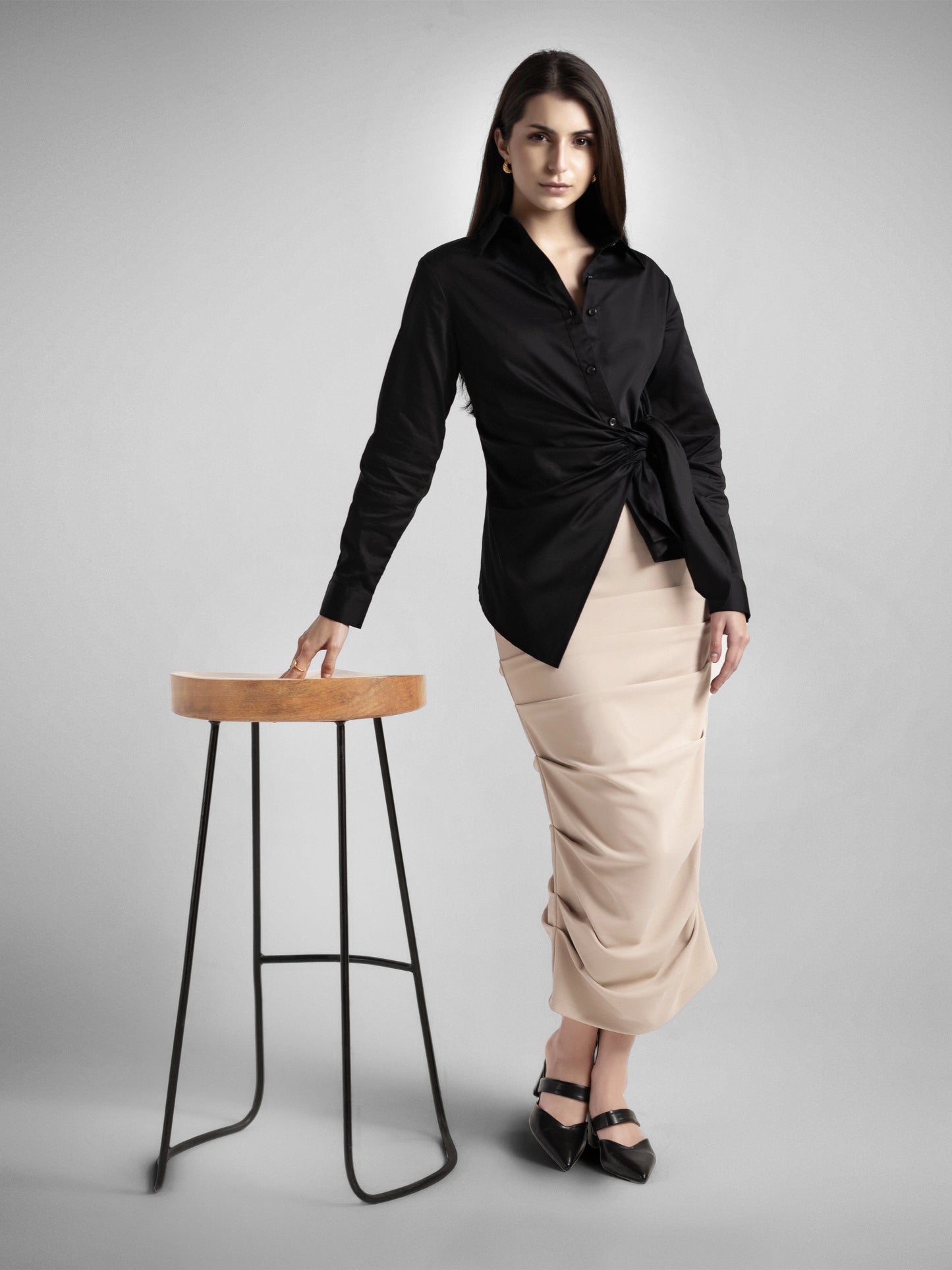 Satin Tie Up Shirt Black
