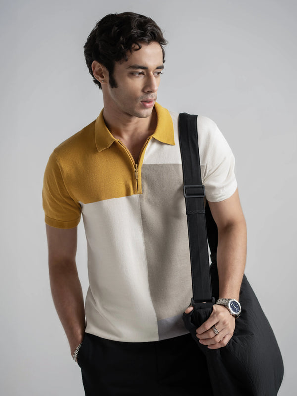 Colourblock Cotton Polo - Dijon