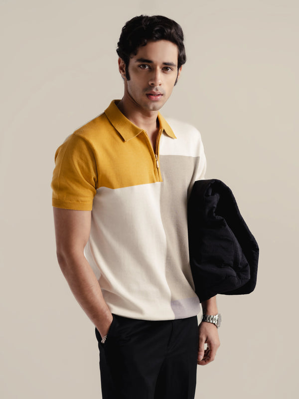 Colourblock Cotton Polo - Dijon
