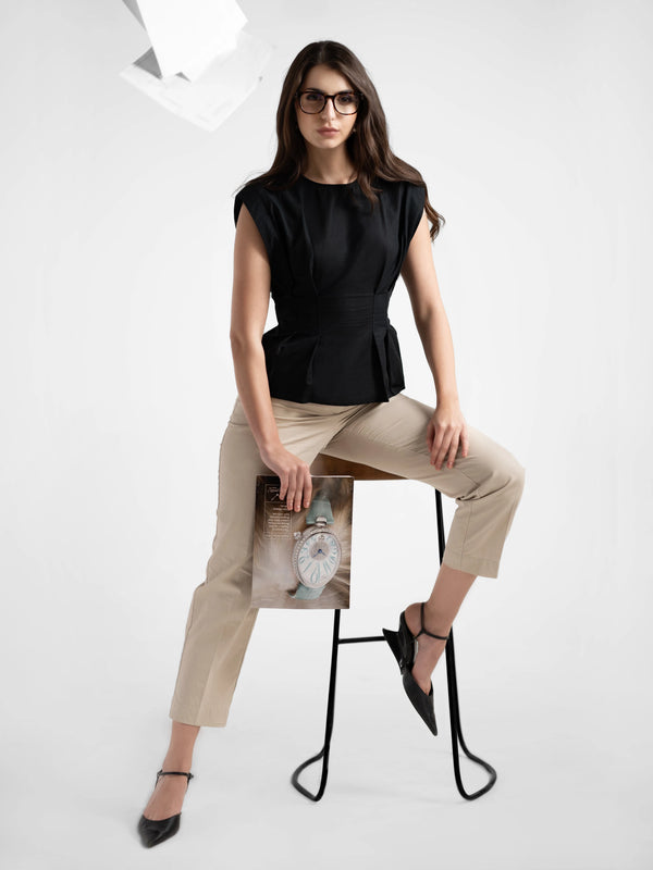 Pleated AirLinen™ Top - Black