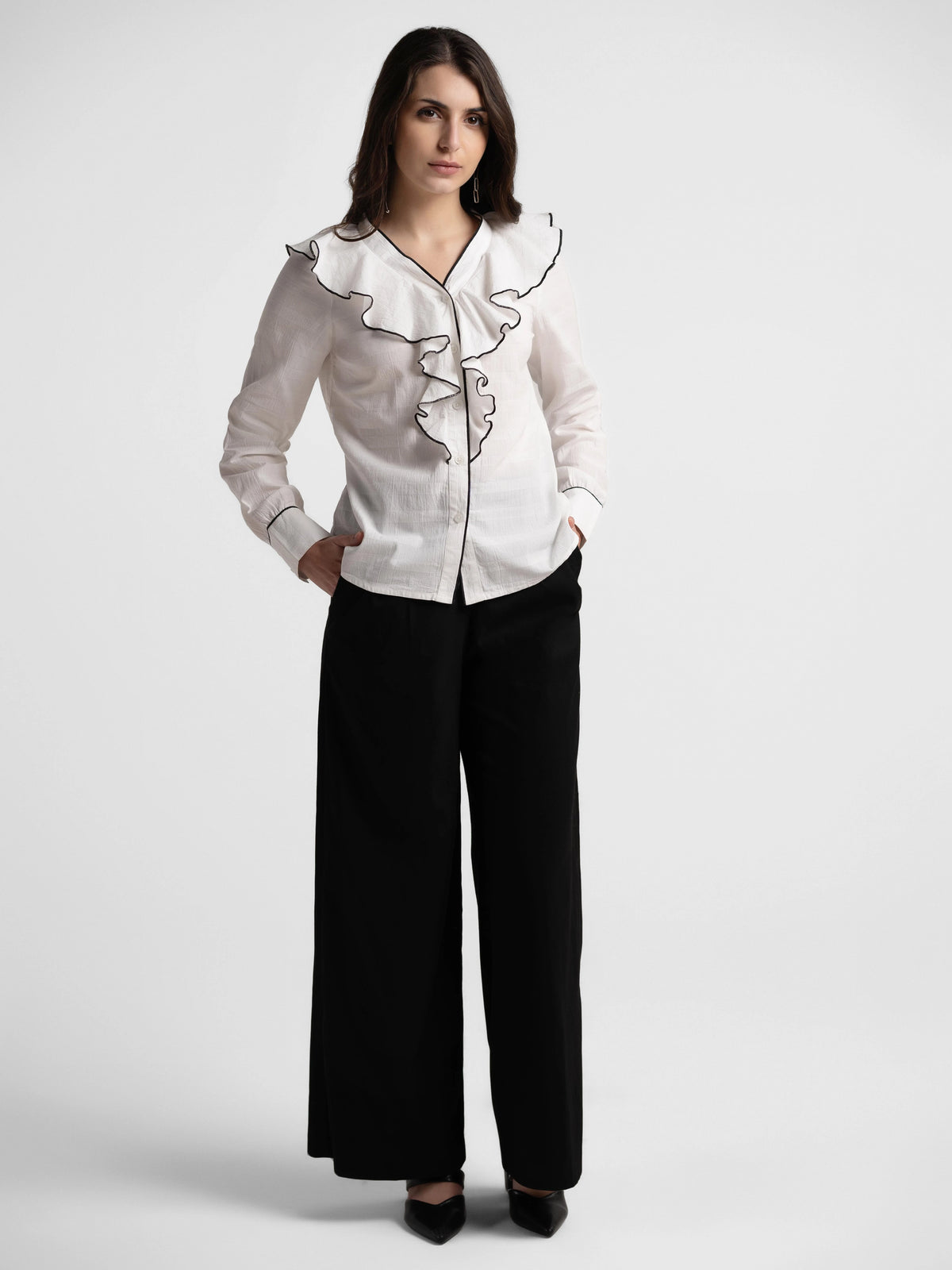 Ruffle Collar Top - White