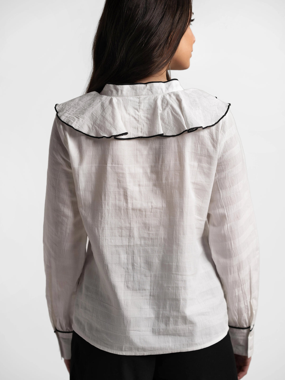 Ruffle Collar Top - White