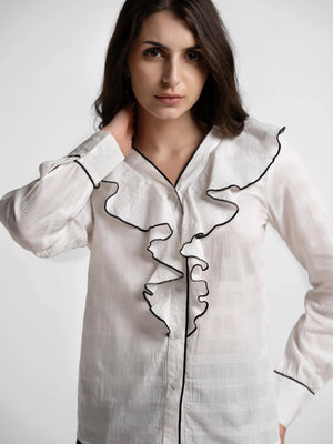 Ruffle Collar Top - White