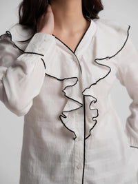 Ruffle Collar Top - White
