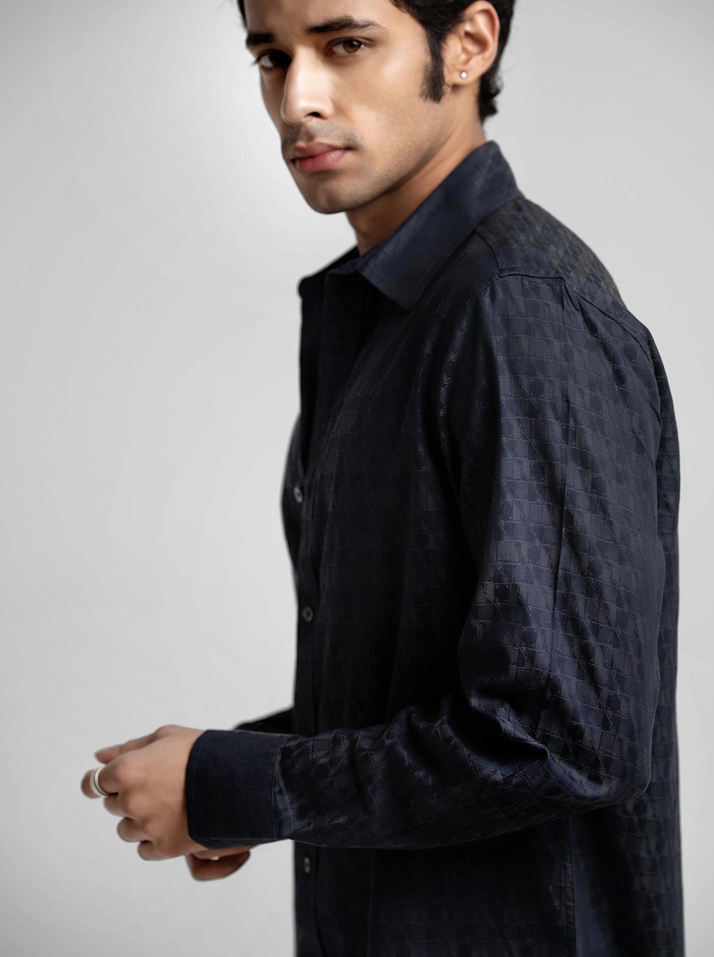 Sirius - Jacquard Cotton Regular Fit Black Shirt