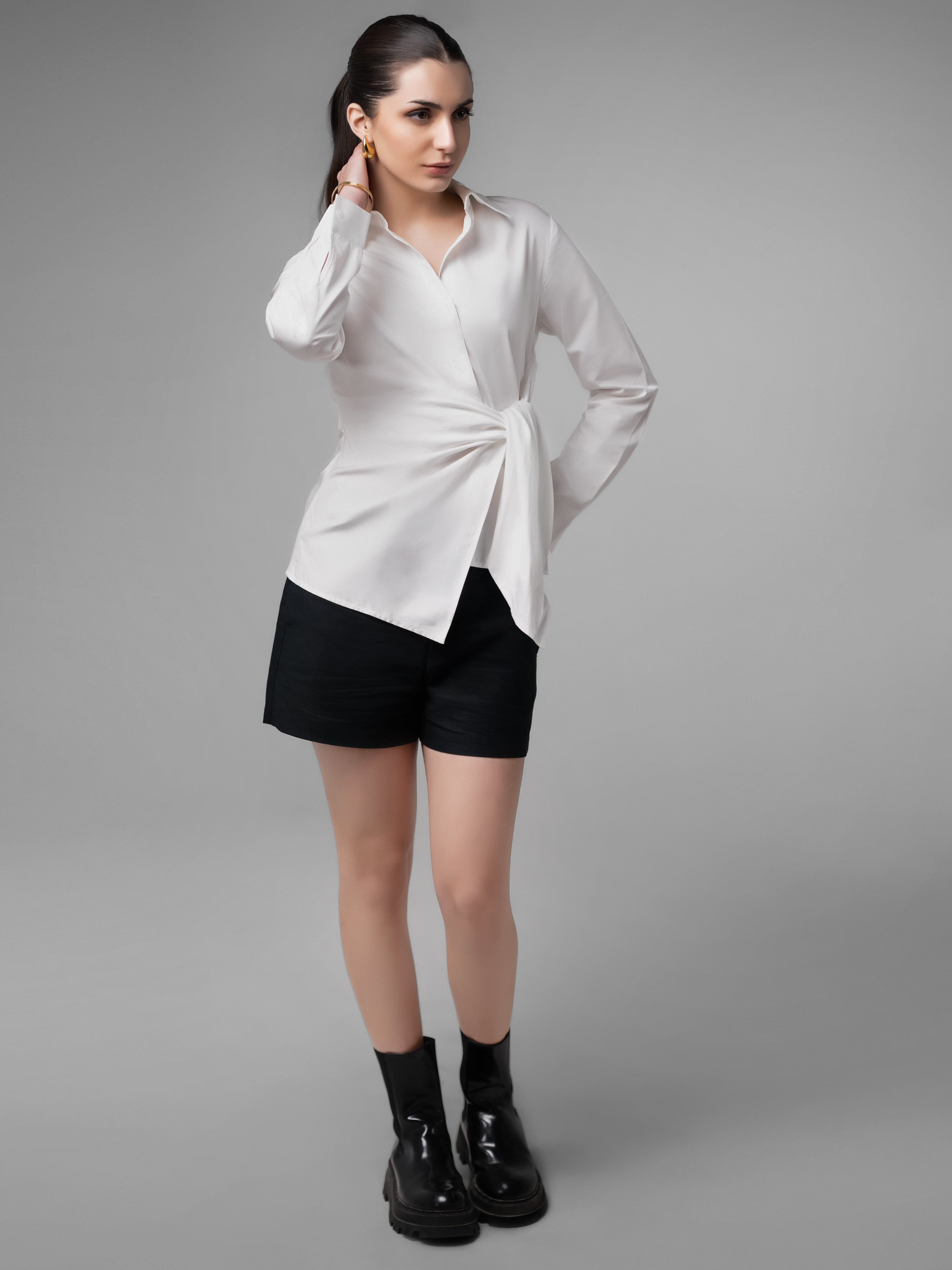 satin tie up shirt white