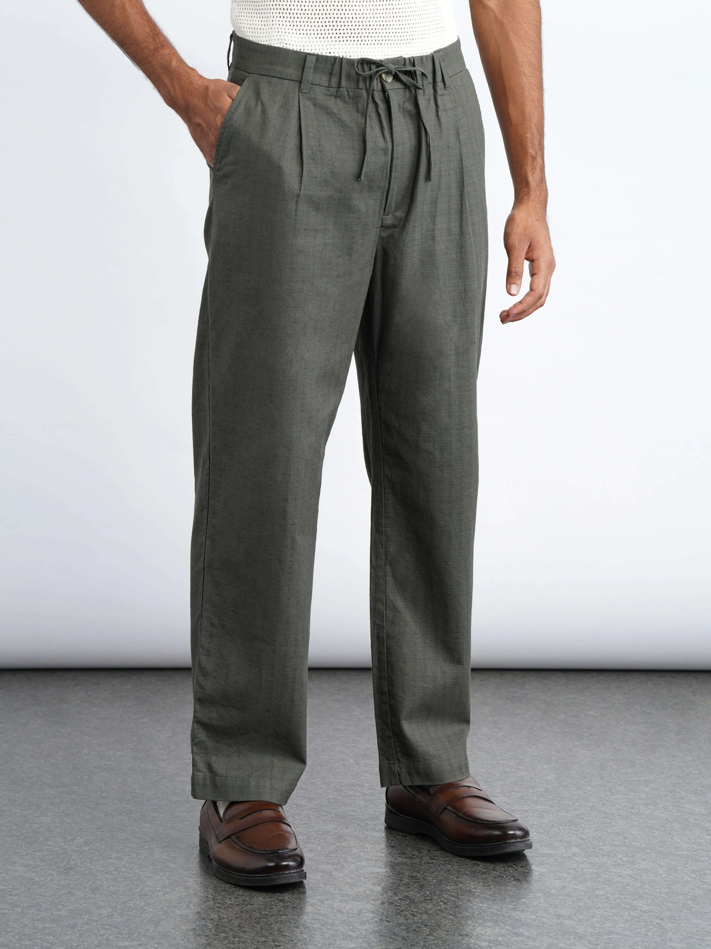 Cotton Drawstring Pants - Stone Olive