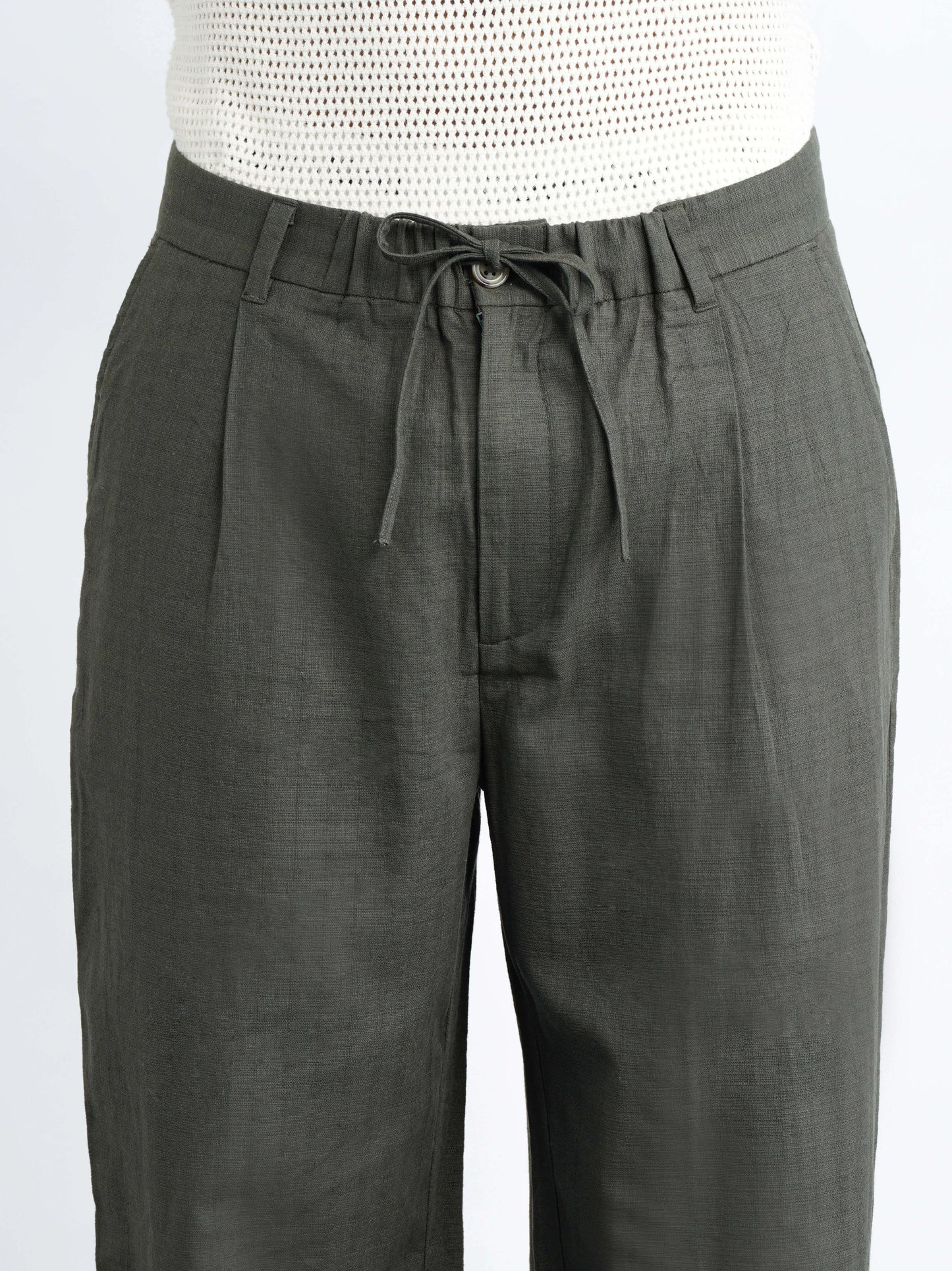 Cotton Drawstring Pants - Stone Olive