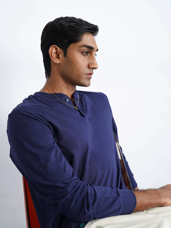 Bamboo Cotton Henley - Navy