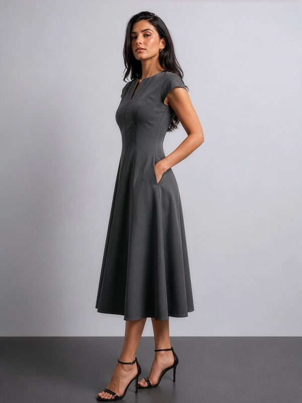 Classic Midi Dress in SoftSuit™- Slate Grey