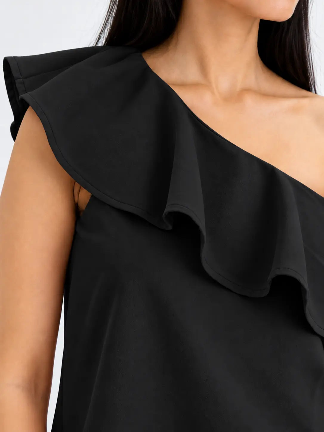 Ruffle One-Shoulder SoftSuit™ Top - Black