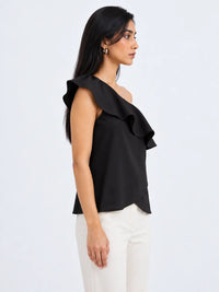 Ruffle One-Shoulder SoftSuit™ Top - Black