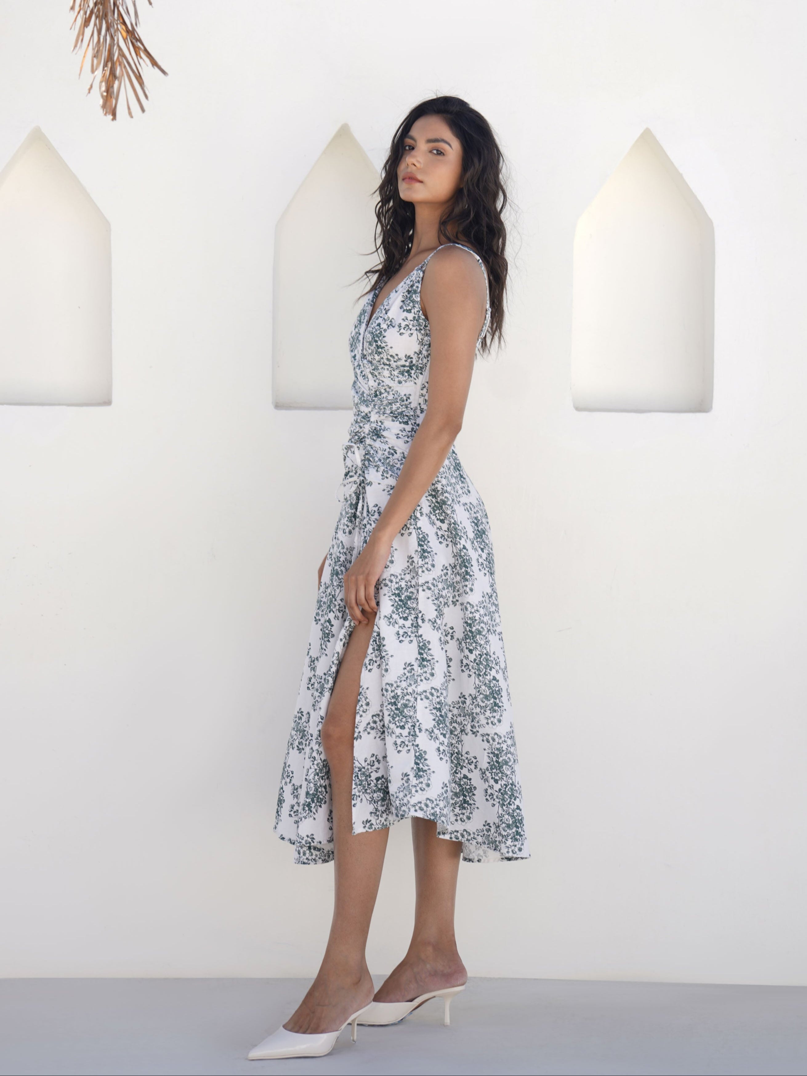 mykonos midi linen dress