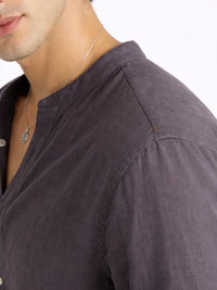 Mandarin AirLinen™ - Stone Grey Regular Fit Shirt