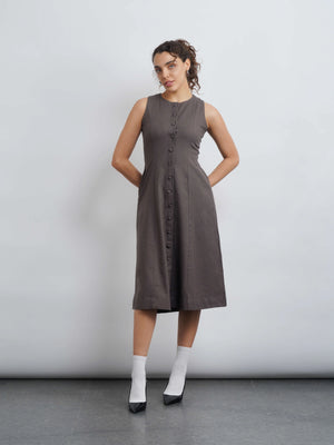 Nina Linen Midi Dress - Grey