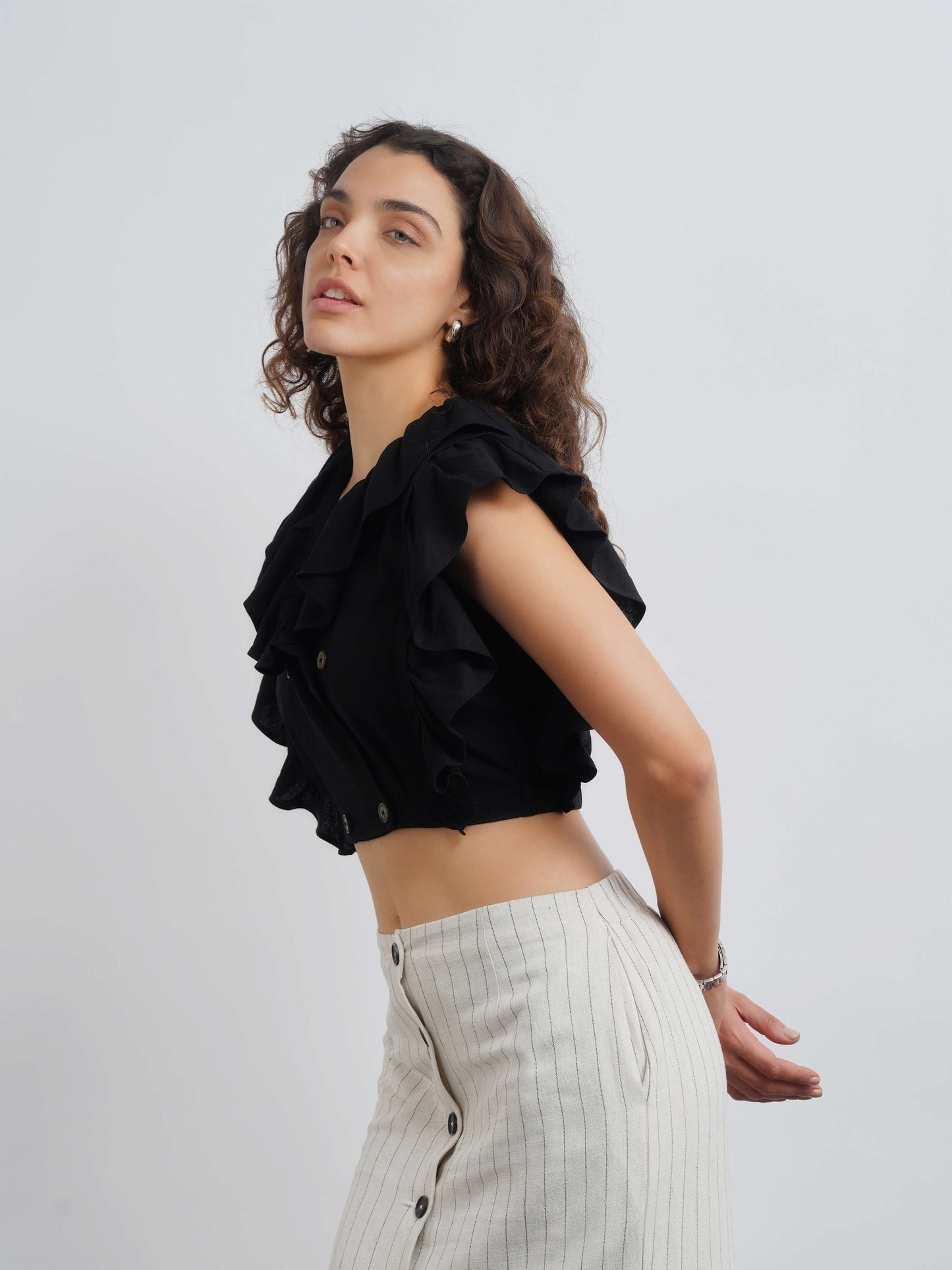 Somerset Linen Top - Black