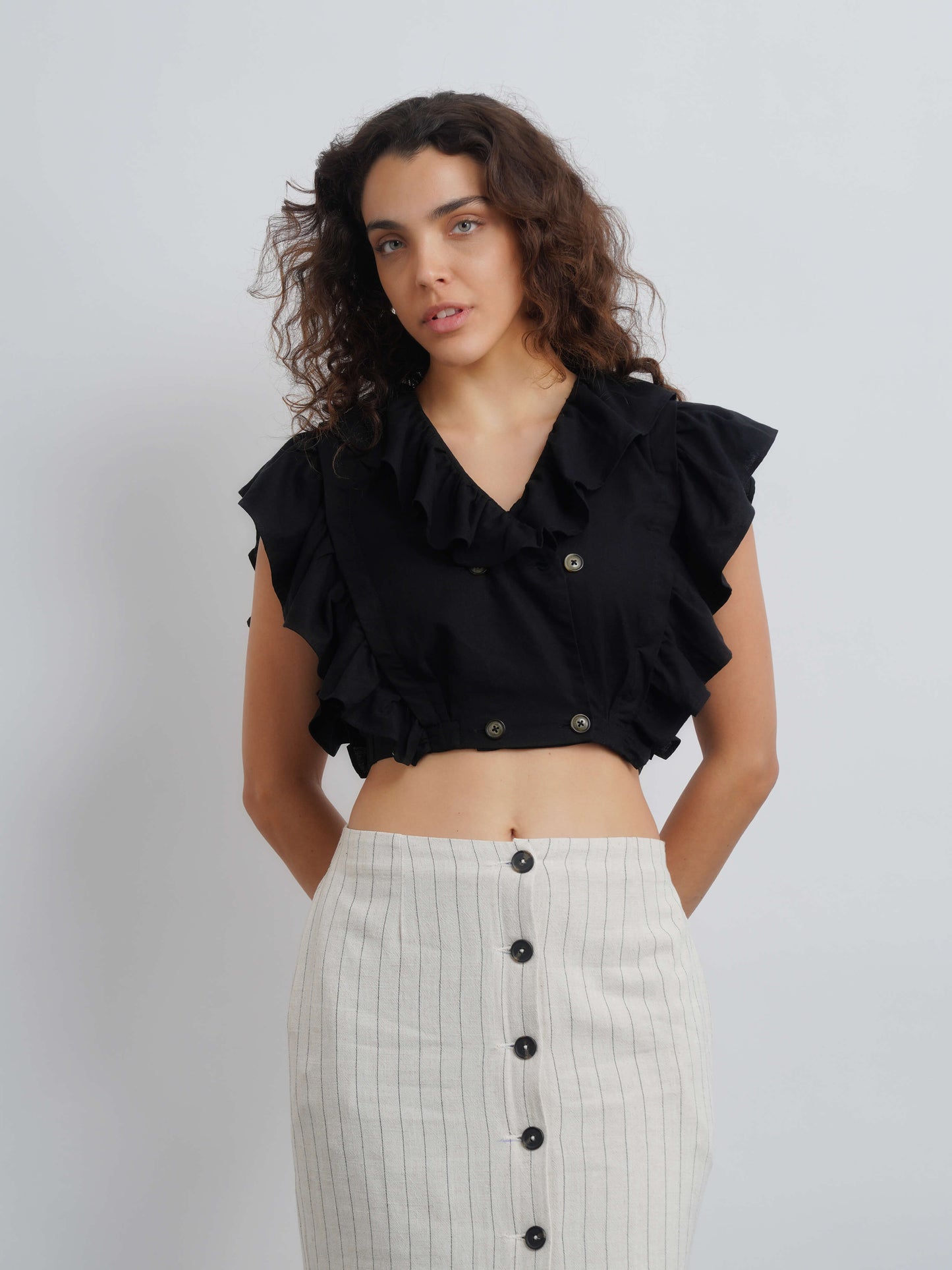Somerset Linen Top - Black