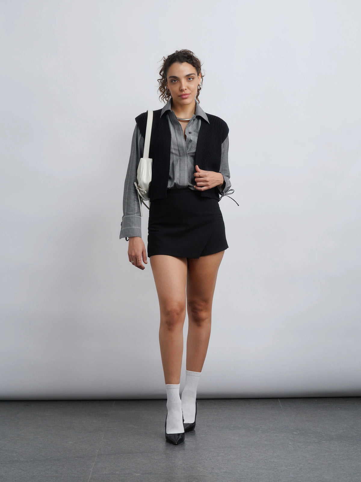 Grey Cotton Drawstring Shirt