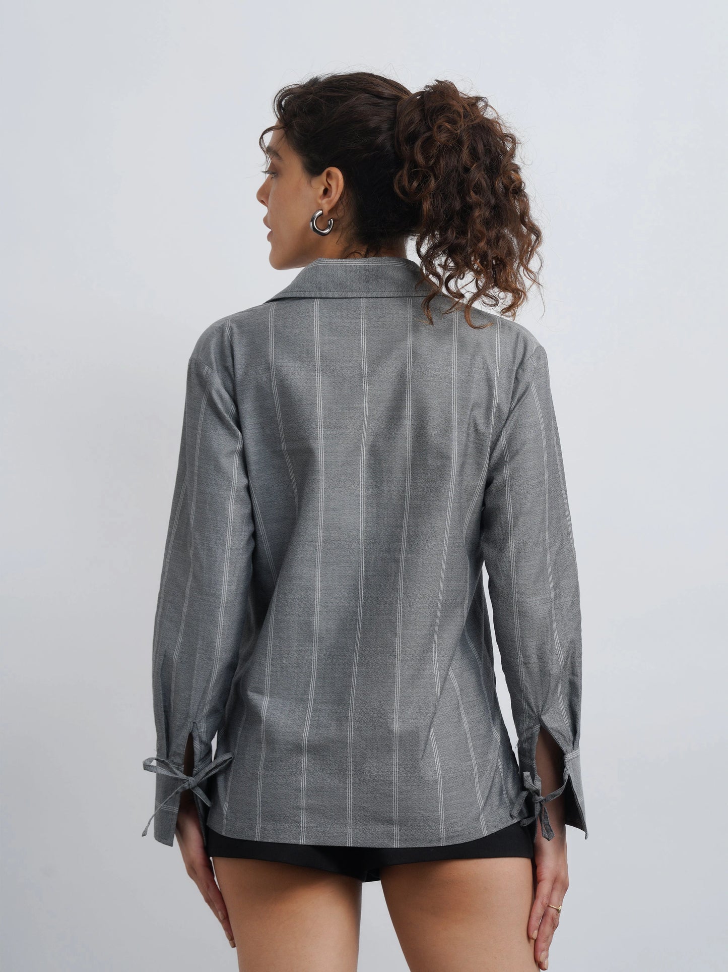Grey Cotton Drawstring Shirt