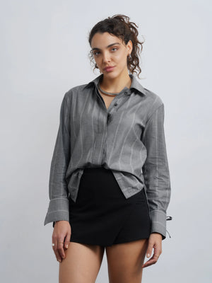 Grey Cotton Drawstring Shirt