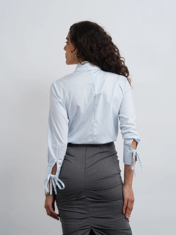 Cotton Drawstring Shirt - Blue Stripe
