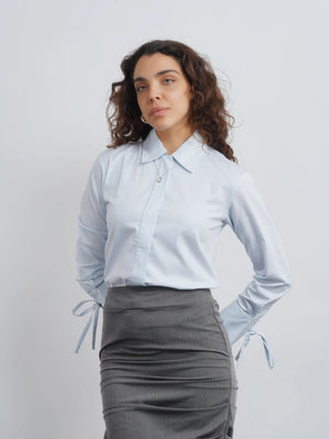 Cotton Drawstring Shirt - Blue Stripe