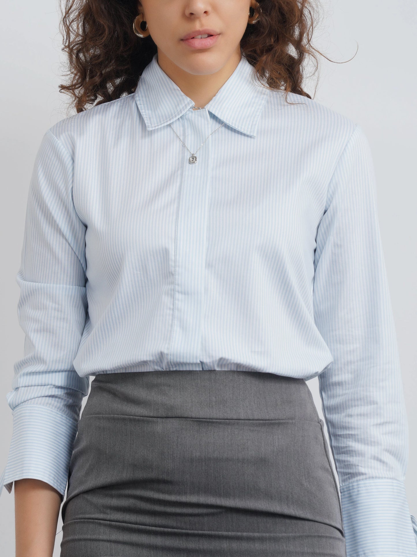 Cotton Drawstring Shirt - Blue Stripe