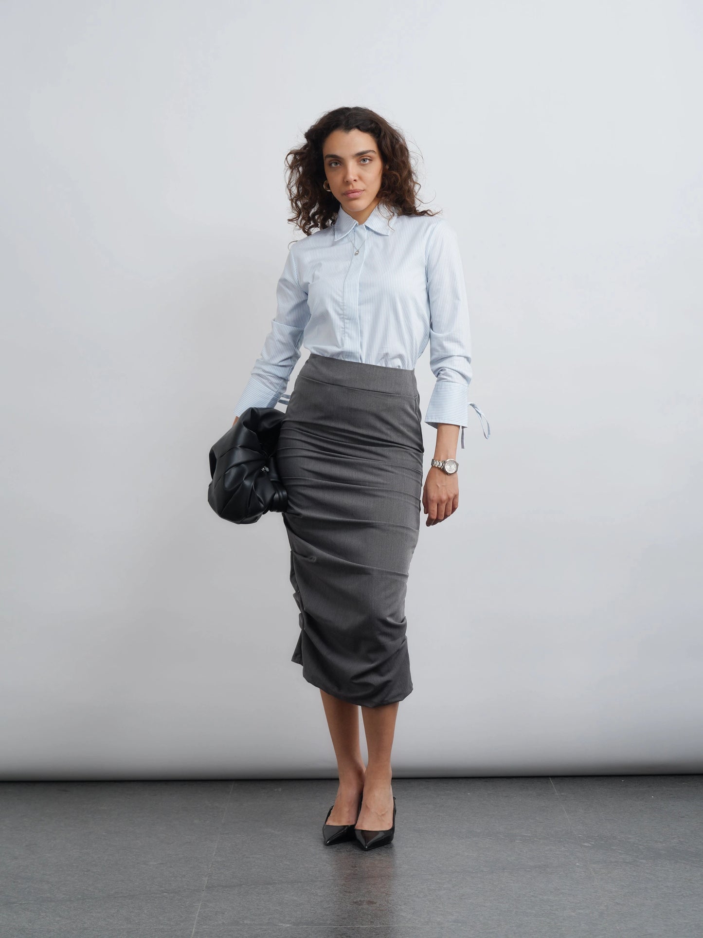 Cotton Drawstring Shirt - Blue Stripe