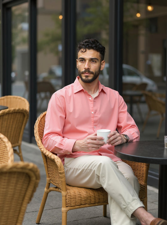 Cove Linen - Salmon Pink Relaxed Fit Shirt
