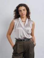 Lapel LustraSatin™ Top - Silver Champagne