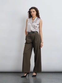 Lapel Satin Top - Silver Champagne