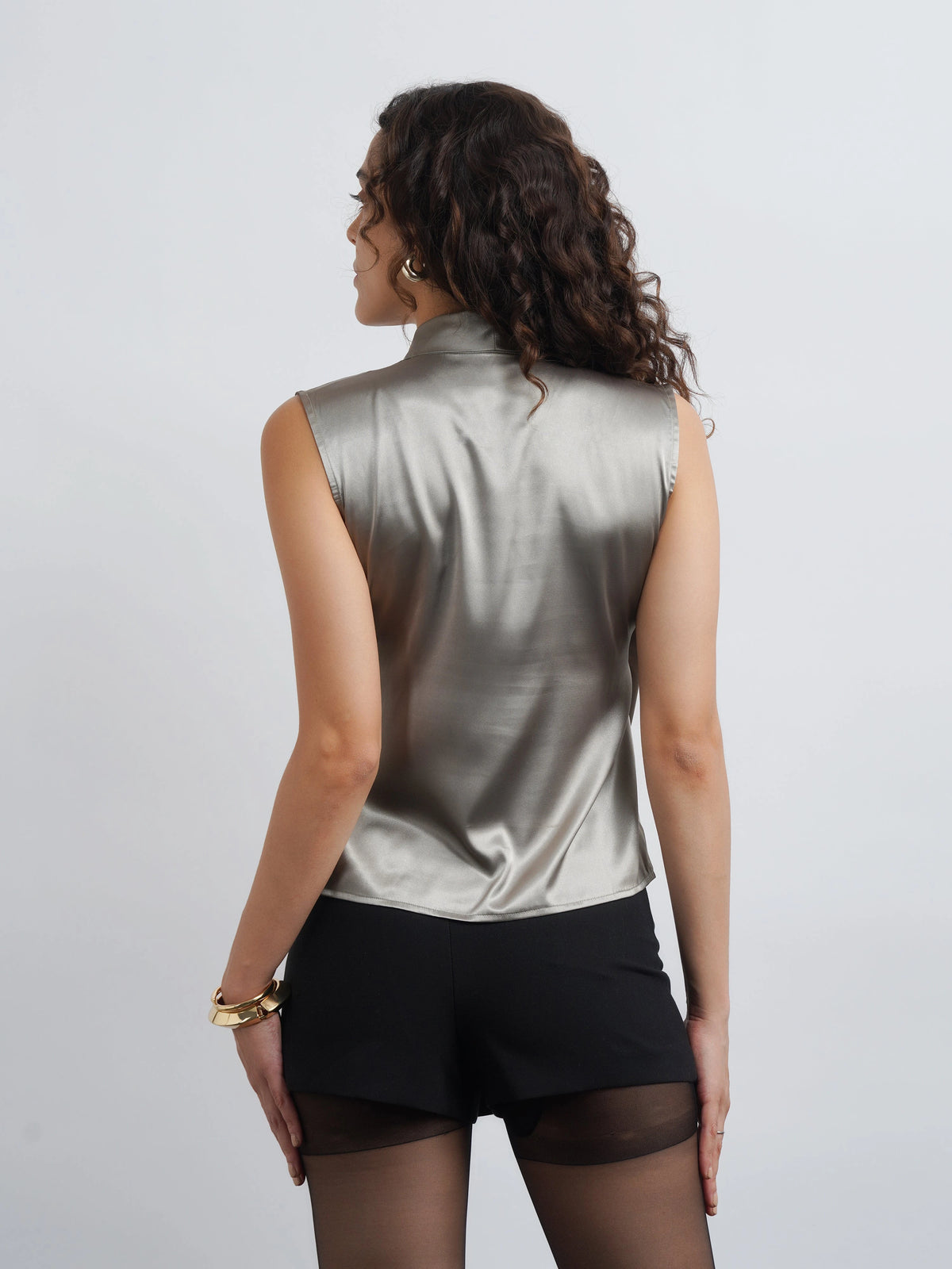 Lapel Satin Top - Olive