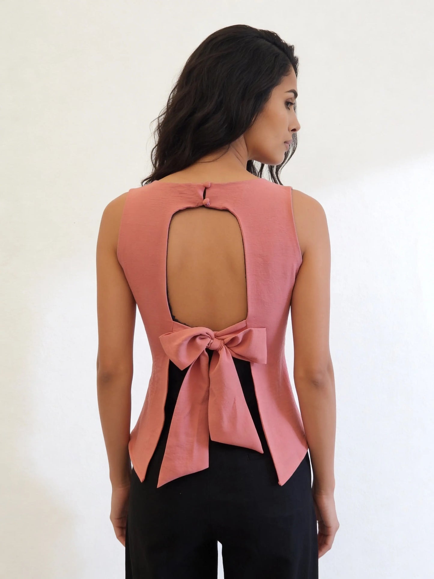 Bow Tie Top in CrepeSway™ - Coral Pink