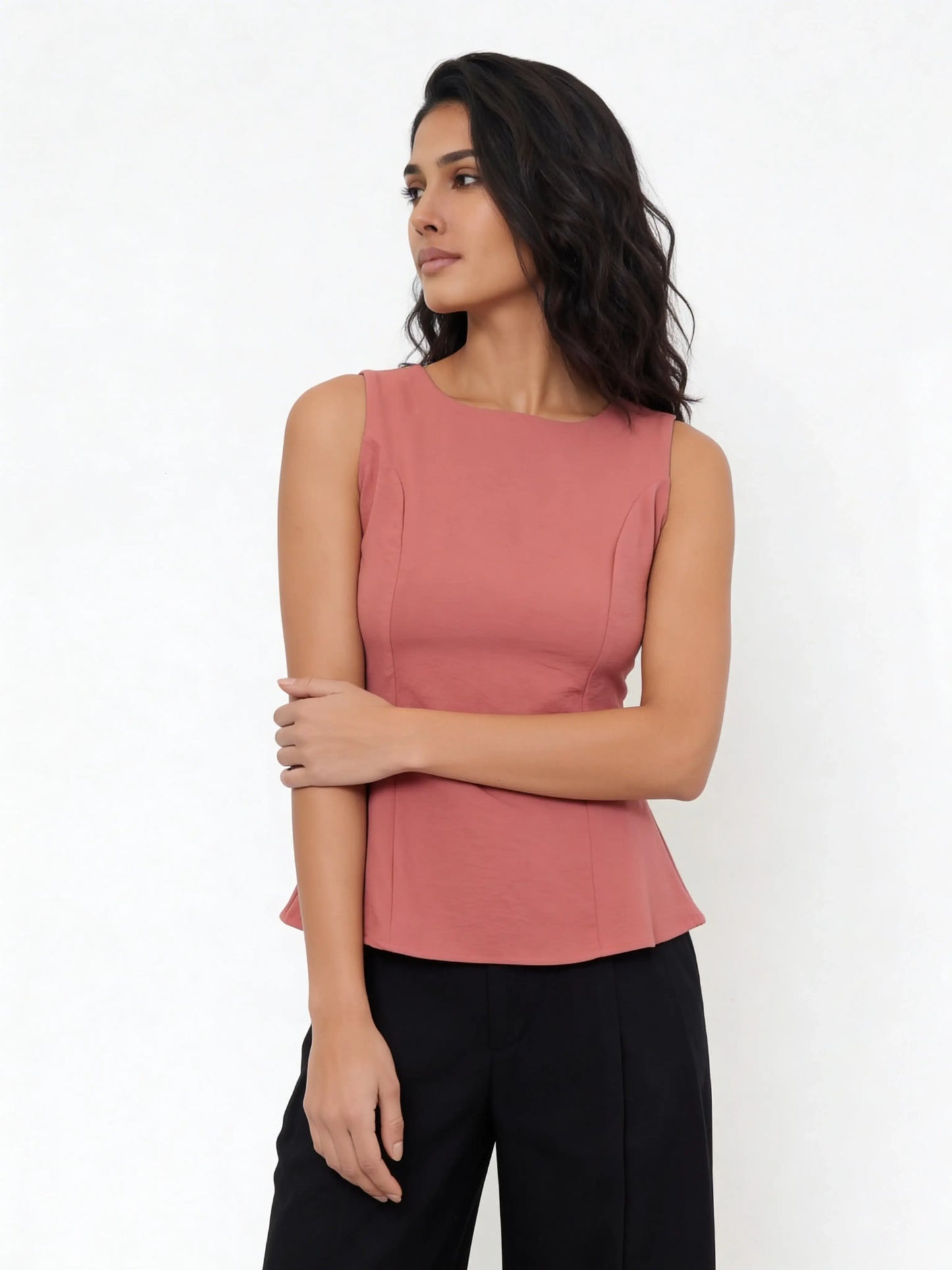 Bow Tie Top in CrepeSway™ - Coral Pink