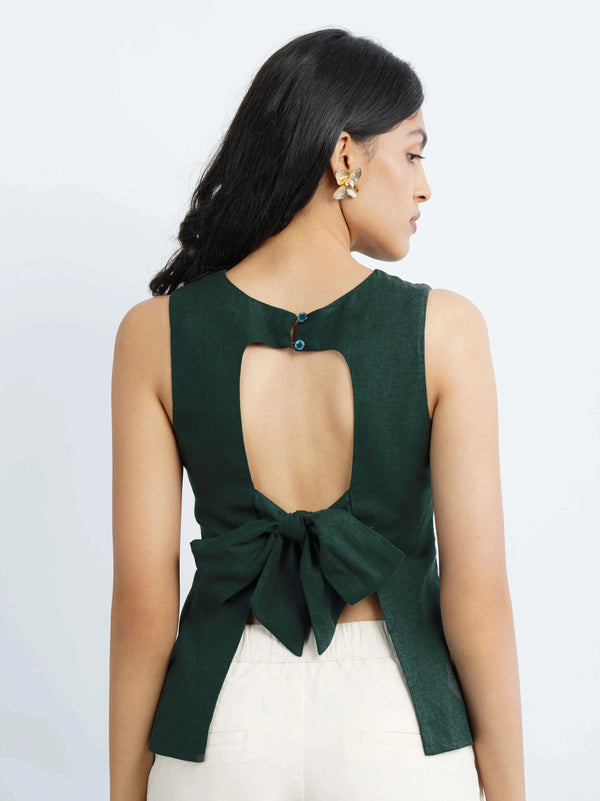 Bow Tie Top in CrepeSway™ - Matcha Green