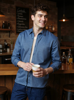 Knit Shirt Slim Fit - Denim Blue