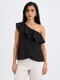 Ruffle One-Shoulder SoftSuit™ Top - Black