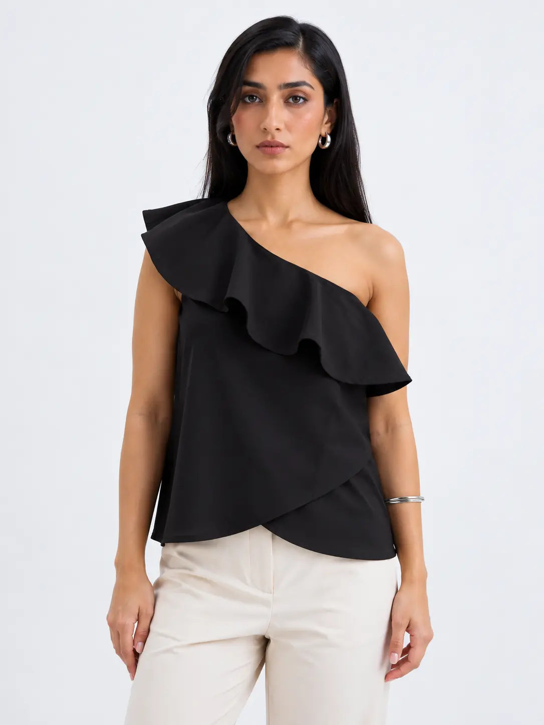 Ruffle One-Shoulder SoftSuit™ Top - Black