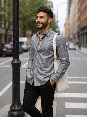 Montclair - Grey Cotton Slim Fit Shirt