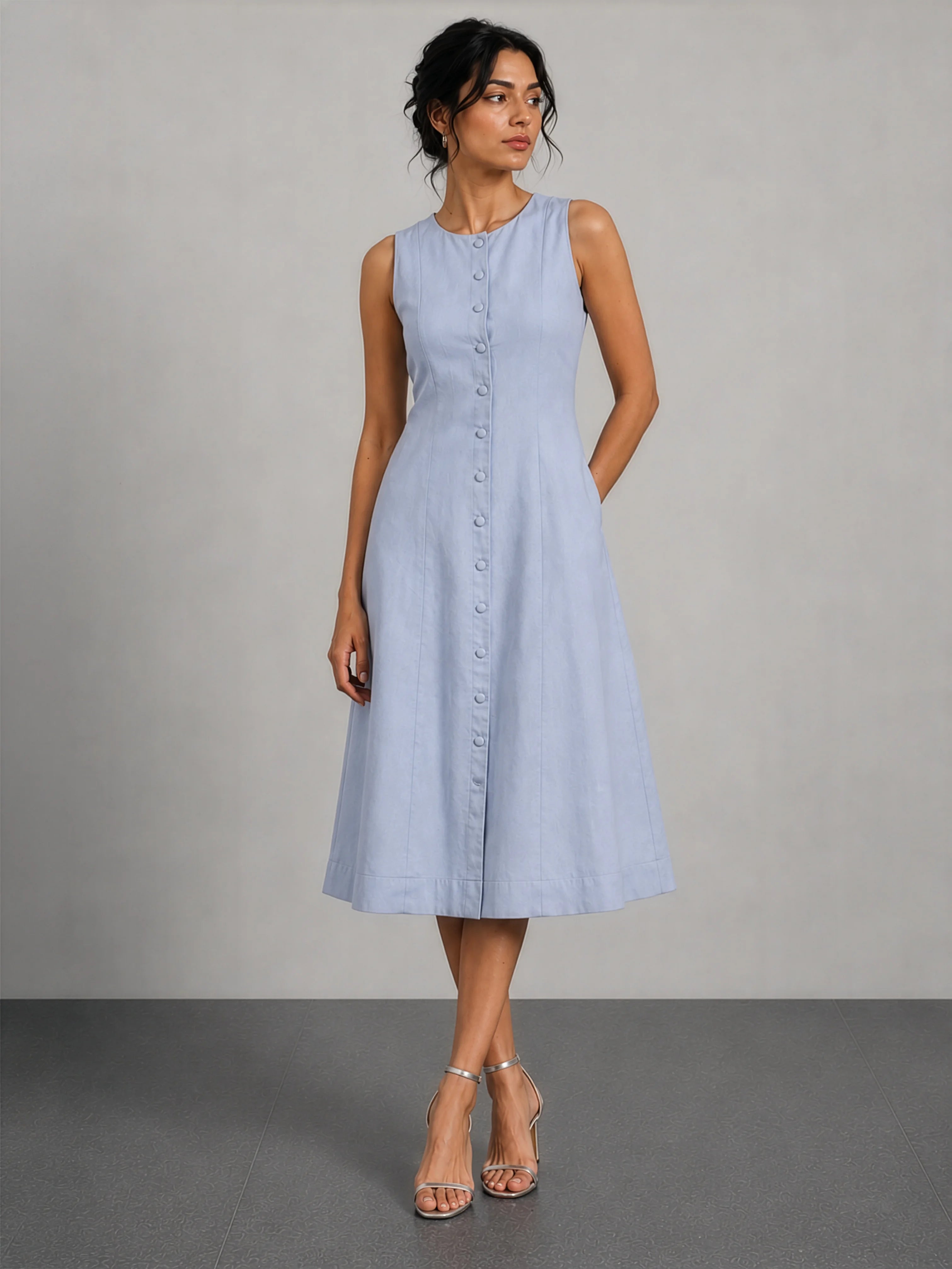 Nina AirLinen™ A-Line Midi Dress - Pastel Blue