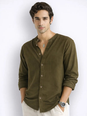 Mandarin AirLinen™ - Olive Regular Fit Shirt