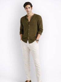 Mandarin AirLinen™ - Olive Regular Fit Shirt