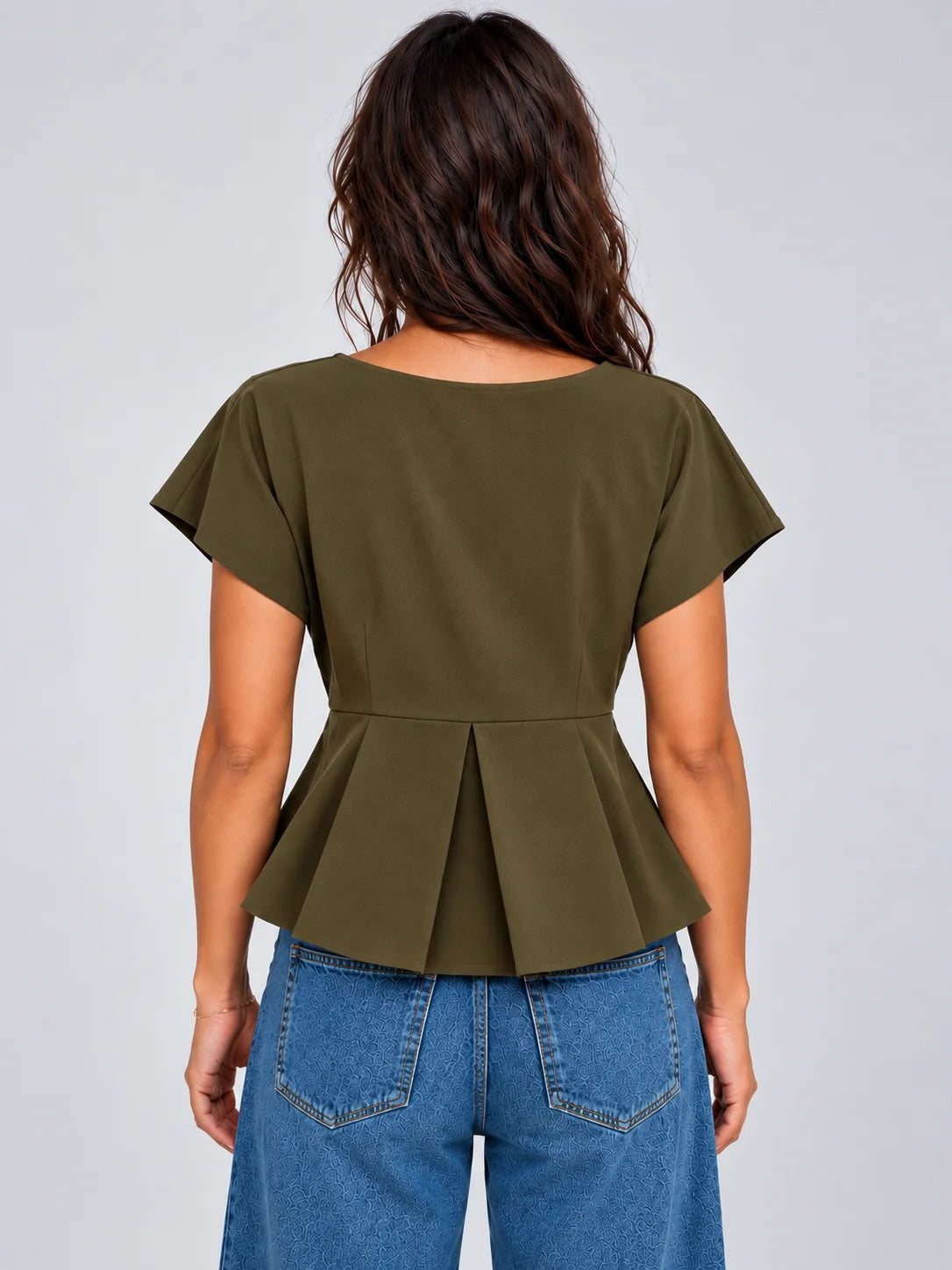 Pleated CrepeSway™ Top - Olive