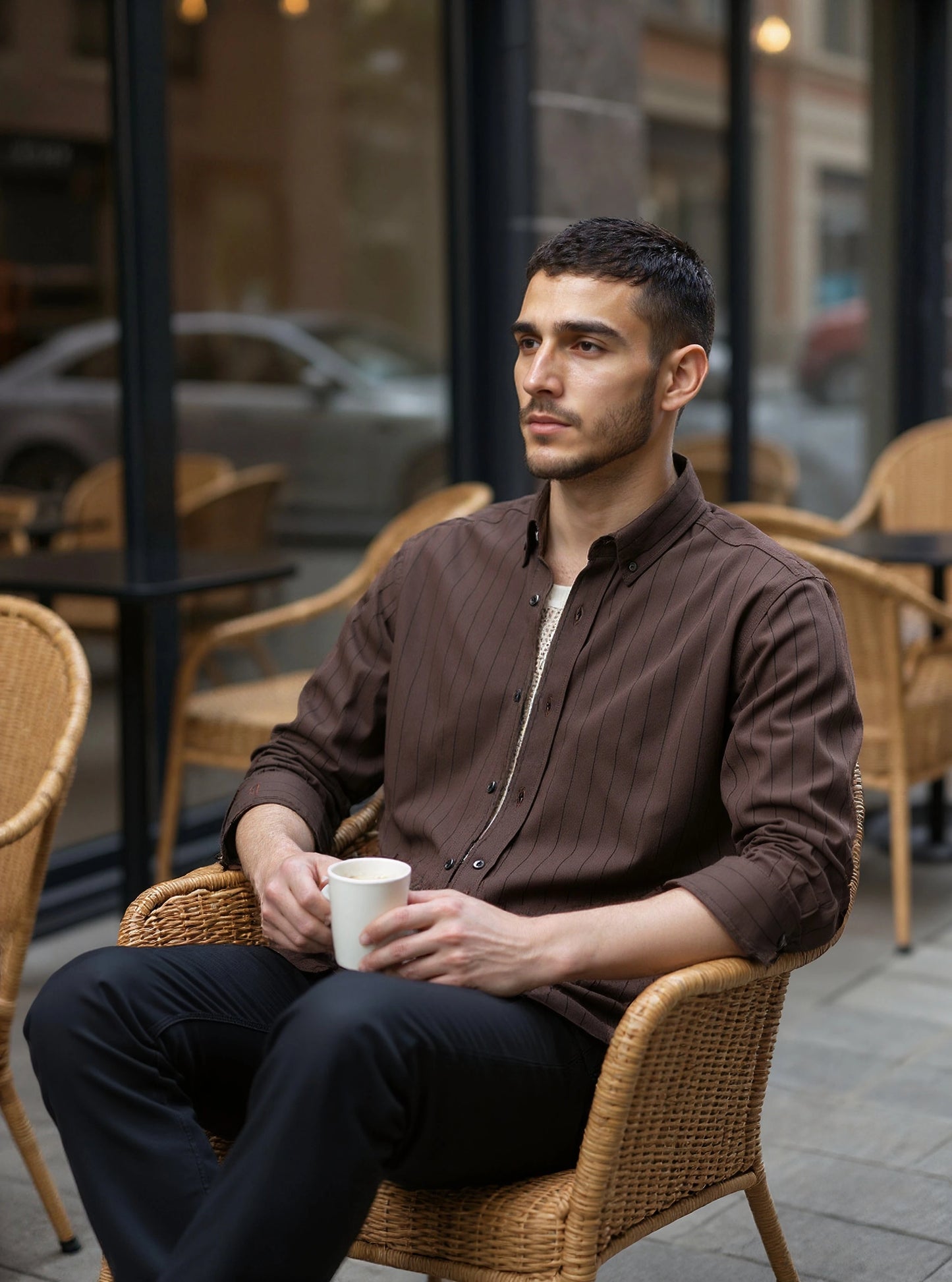 Cotton Oxford Brown - Mocha Cotton Slim Fit Shirt