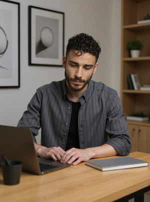 Grey Pinstripe Cotton Oxford Shirt - Slim Fit
