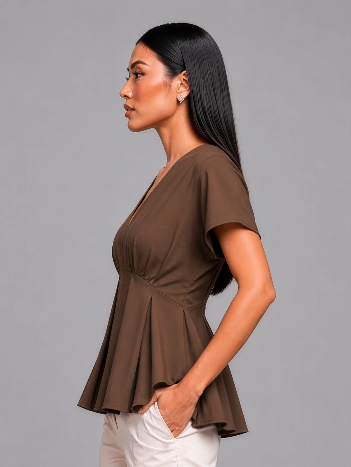 SoftSuit™ Pleated Top - Mocha
